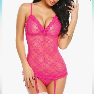 Pink Lace Chemise with garter belts